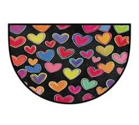 Mexpekil Zerbino colorato a mezza luna con cuori per interni ed esterni, antiscivolo, lavabile, a semicerchio, assorbente, intrappola lo sporco, tappeto semicircolare per ingresso, 61 x 91 cm