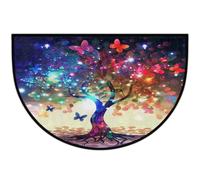 Mexpekil Zerbino colorato con albero e farfalla a mezza luna, per interni ed esterni, antiscivolo, lavabile, zerbino a semicerchio, assorbente, per ingresso, 61 x 91 cm