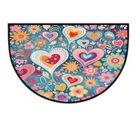 Mexpekil Zerbino colorato con cuori e fiori a mezza luna, per interni ed esterni, antiscivolo, lavabile, a semicerchio, assorbente, intrappola lo sporco, tappeto semicircolare per ingresso, 61 x 91 cm