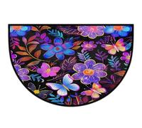 Mexpekil Zerbino colorato con fiori e farfalle a mezza luna, per interni ed esterni, antiscivolo, lavabile, a semicerchio, assorbente, intrappola lo sporco, tappeto semicircolare per ingresso, 61 x 91