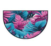 Mexpekil Zerbino colorato con foglie tropicali a mezza luna, per interni ed esterni, antiscivolo, lavabile, a semicerchio, assorbente, intrappola lo sporco, 100 x 160 cm