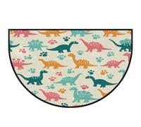 Mexpekil Zerbino colorato con impronte di dinosauri a mezza luna, per interni ed esterni, antiscivolo, lavabile, a semicerchio, assorbente, intrappola lo sporco, 100 x 160 cm