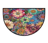 Mexpekil Zerbino colorato con mandala floreale a mezza luna, per interni ed esterni, antiscivolo, lavabile, zerbino a semicerchio, assorbente, mezzo rotondo, per ingresso, 61 x 91 cm