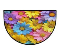 Mexpekil Zerbino colorato con margherite e mezza luna, per interni ed esterni, antiscivolo, lavabile, a semicerchio, assorbente, intrappola lo sporco, tappeto semicircolare per ingresso, 61 x 91 cm