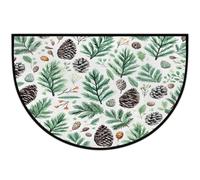 Mexpekil Zerbino con foglie di pino a mezza luna, per interni ed esterni, antiscivolo, lavabile, a semicerchio, assorbente, intrappola lo sporco, tappeto semicircolare per ingresso, 61 x 91 cm