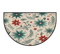 Mexpekil Zerbino con foglie floreali natalizie a mezza luna, per interni ed esterni, antiscivolo, lavabile, a semicerchio, assorbente, intrappola lo sporco, 100 x 160 cm