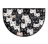 Mexpekil Zerbino con gatto nero e bianco a mezza luna, per interni ed esterni, antiscivolo, lavabile, a semicerchio, assorbente, cattura lo sporco, tappeto semicircolare per ingresso, 61 x 91 cm