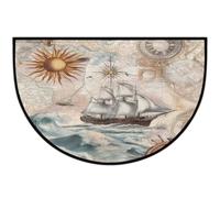 Mexpekil Zerbino con navi nautiche e bussole a mezza luna, per interni ed esterni, antiscivolo, lavabile, a semicerchio, assorbente, cattura lo sporco, tappeto semicircolare per ingresso, 61 x 91 cm
