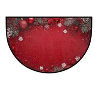 Mexpekil Zerbino con palline di Natale e ramo di pino a mezza luna, per interni ed esterni, antiscivolo, lavabile, a semicerchio, assorbente, cattura lo sporco, tappeto semicircolare per ingresso, 61