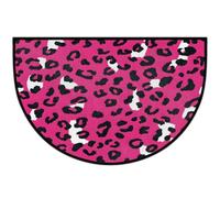 Mexpekil Zerbino con stampa leopardata rosa rossa a mezza luna, per interni ed esterni, antiscivolo, lavabile, zerbino a semicerchio, assorbente, per ingresso, 61 x 91 cm