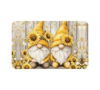 Mexpekil Zerbino in legno con girasoli gialli e gnomi per interni ed esterni, 50 x 80 cm, antiscivolo, assorbente, cattura lo sporco, per ingresso, tappeto di benvenuto, lavabile, per cucina, bagno