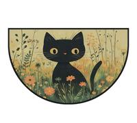 Mexpekil Zerbino in stile bohémien con gatto nero e fiore a mezza luna, per interni ed esterni, antiscivolo, lavabile, tappetino assorbente per lo sporco, 100 x 160 cm