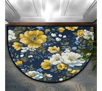 Mexpekil Zerbino semi cerchio, con fiori gialli e bianchi, antiscivolo, a mezza luna, lavabile, tappetino di benvenuto per interni ed esterni, cucina, camera da letto, patio
