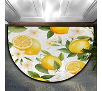 Mexpekil Zerbino semi cerchio, con foglie di limone, antiscivolo, a mezza luna, lavabile, tappetino di benvenuto per interni ed esterni, cucina, camera da letto, patio