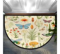 Mexpekil Zerbino semi cerchio, con foglie e fiori, antiscivolo, a mezza luna, lavabile, per interni ed esterni, cucina, camera da letto, patio