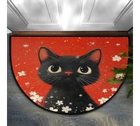 Mexpekil Zerbino semi cerchio, grazioso gatto nero rosso, antiscivolo, a mezza luna, lavabile, tappetino di benvenuto per interni ed esterni, cucina, camera da letto, patio