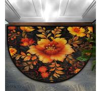 Mexpekil Zerbino semi cerchio, motivo floreale arancio, antiscivolo, a mezza luna, lavabile, tappetino di benvenuto per interni ed esterni, cucina, camera da letto, patio
