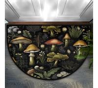Mexpekil Zerbino semi cerchio, vintage con fungo e fiori, antiscivolo, a mezza luna, lavabile, tappetino di benvenuto per interni ed esterni, cucina, camera da letto, patio