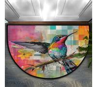 Mexpekil Zerbino semicircolare a semicerchio, con colibrì colorato, antiscivolo, per porta d'ingresso, corridoio, ingresso, lavabile, per interni ed esterni