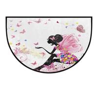 Mexpekil Zerbino semicircolare antiscivolo con motivo floreale e farfalla | Zerbino lavabile a mezza luna, decorazione per la casa per ingresso cucina esterno interno 61 x 91 cm
