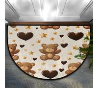 Mexpekil Zerbino semicircolare, con orso, cuori e stelle, antiscivolo, a mezza luna, lavabile, tappetino di benvenuto per interni ed esterni, cucina, camera da letto, patio