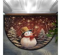 Mexpekil Zerbino semicircolare, con pupazzo di neve di Natale, antiscivolo, a mezza luna, lavabile, per interni ed esterni, cucina, camera da letto, patio