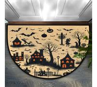 Mexpekil Zerbino semicircolare, con stampa di pipistrelli e albero di Halloween, antiscivolo, a mezza luna, lavabile, tappetino di benvenuto per interni ed esterni, cucina, camera da letto, patio