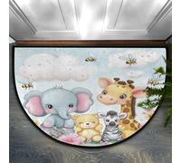 Mexpekil Zerbino semicircolare, grazioso animale elefante, giraffa, zebra, antiscivolo, a mezza luna, lavabile, tappetino di benvenuto per interni ed esterni, cucina, camera da letto, patio