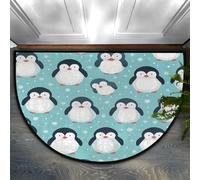 Mexpekil Zerbino semicircolare, grazioso tappeto invernale con pinguino e neve, antiscivolo, a mezza luna, lavabile, tappetino di benvenuto per interni ed esterni, cucina, camera da letto, patio