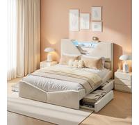 MEXUS Letto 140 x 200 cm, LED Letto 2 Persone 4 Cassetti, Testiera del letto con Conservazione, Applicabile Persone Cercano Uso Efficace Spazio Piacevole Integrazione Multifunzionale (140 x 200 c)