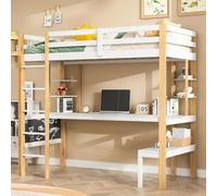 MEXUS Letto a soppalco 90 x 200 cm, letto a soppalco per bambini, bicolore, letto a soppalco ufficio, scale e guardie, applicabile spazi dedicati sonno, studi, giochi e deposito sono integrati