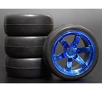 MEXWLOP 4 Pezzi 1/10 RC Pneumatico da Turismo in Gomma Morbida Cerchione Pneumatici telecomandati ad Alta aderenza(708-6017)