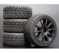 MEXWLOP 4 Pezzi 1/10 RC Pneumatico da Turismo in Gomma Morbida Cerchione Pneumatici telecomandati ad Alta aderenza(910B-8002)