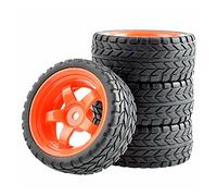 MEXWLOP 4 Pezzi Pneumatici in Gomma ABS Ruota, for HSP, for HPI, 1:10 On-Road Car Racing RC 6030-6017 Pneumatici telecomandati ad Alta aderenza(Red Wheel)