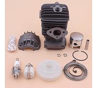 MEXWLOP Kit base vaschetta motore pistone cilindro 34mm, for parte motosega 2500 25cc Puleggia avviamento a strappo Corda a molla Candela Kit pistone motosega
