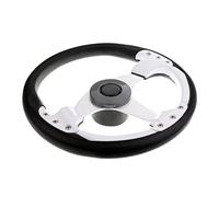 MEXWLOP Volante for Barca a 3 Razze 13,5 pollici/340 mm di Diametro con Tappo Centrale in Lega di Alluminio Bianco Nero Timone per Barca