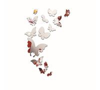 MEYA Set di 14 adesivi fai da te a forma di farfalla, con specchio a forma di farfalla in 3D, decorazione per la casa fai da te (argento)