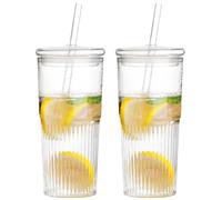 MEYAGOT Tazze Di Vetro Con Coperchi E Cannucce,2 Pezzi 600ml Barattolo Di vetro Con Coperchio E Cannuccia,Bicchieri Lattina Con Coperchi,Bicchiere Vetro Con Cannuccia Per Soda Cocktail,Birra