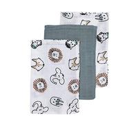 Meyco 458019 Set di 3 flanelle di garza/mussola 21x17cm ANIMAL/UNI Verde pietra-Bianco