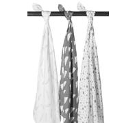 Meyco Baby Swaddle - Clouds, Dots, Feathers Grey - 120 x 120 cm - Confezione da 3 pezzi