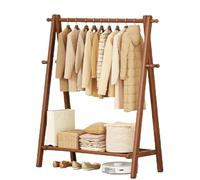 MEYEBP Appendiabiti da Terra Moderno con Scarpiera - Appendiabiti in Legno Massiccio con Ganci - Stender Pieghevole - Design Moderno Industriale