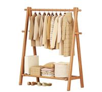 MEYEBP Appendiabiti da Terra Moderno con Scarpiera - Appendiabiti in Legno Massiccio con Ganci - Stender Pieghevole - Design Moderno Industriale