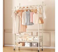 MEYEBP Appendiabiti in Metallo Appendiabiti con Ruote, Appendiabiti con 2 Aste per Vestiti, può Conservare Vestiti, Cappelli E Scarpe, Adatto A Negozi di Abbigliamento, Soggiorni E Camere