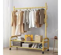 MEYEBP Stand Appendiabiti A Cremagliera in Metallo con Ruote, con Cremagliera di Stoccaggio A 2 Strati E Una Guida per Vestiti, Appendiabiti Rimovibile, può Mettere Vestiti, Scarpe