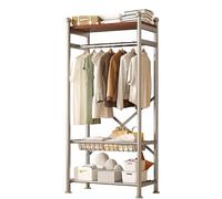 MEYEBP Stand Appendiabiti, Attaccapanni A Terra da Ingresso, Armadio Aperto Guardaroba Scaffale Porta Abiti in Legno E Metallo,Appendiabiti con Ripiani