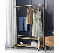 MEYEBP Stand Appendiabiti da Terra Dorato per Abiti, con Scarpiere, può Riporre Vestiti, Cappelli E Scarpe, Adatto per Negozi di Abbigliamento, Soggiorni E Camere da Letto 80-150 Cm