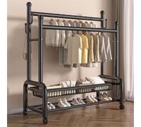 MEYEBP Stand Appendiabiti Da Terra In Metallo Appendiabiti Su Ruote, Appendiabiti In Acciaio Al Carbonio Con Scaffale Di Stoccaggio A 2 Strati E 2 Binari Per Vestiti