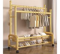 MEYEBP Stand Appendiabiti da Terra in Metallo Appendiabiti su Ruote, Appendiabiti in Acciaio al Carbonio con Scaffale di Stoccaggio A 2 Strati E 2 Binari per Vestiti