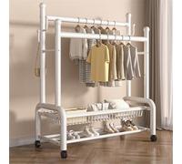 MEYEBP Stand Appendiabiti da Terra in Metallo Appendiabiti su Ruote, Appendiabiti in Acciaio al Carbonio con Scaffale di Stoccaggio A 2 Strati E 2 Binari per Vestiti