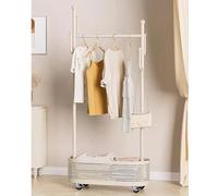 MEYEBP Stand Appendiabiti da Terra in Metallo con Ruote E Cesto Portaoggetti, Appendiabiti Angolare 2 in 1, Appendiabiti Mobile per La Camera da Letto, Oro/Blu/Bianco/Nero